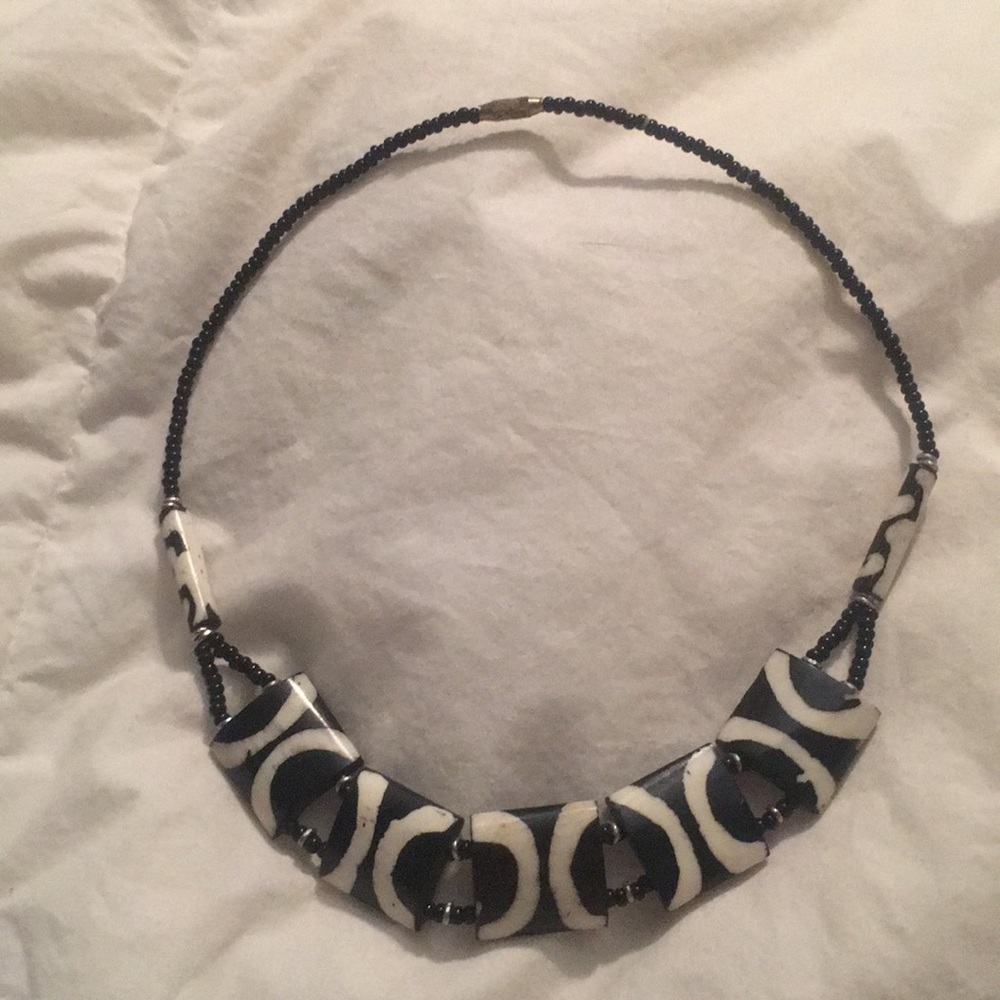 Black and white shell and bead necklace